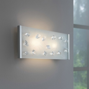 Lampada da parete in vetro con mandorle di cristallo