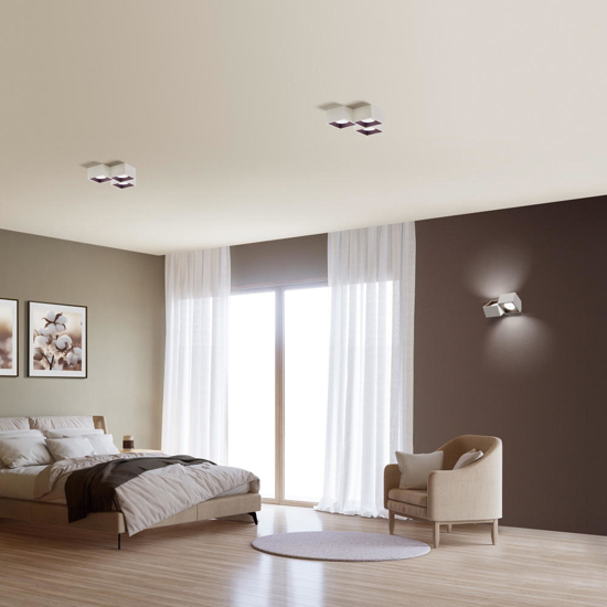 Sforzin applique di gesso bianco due luci quadrate nasso bronzo