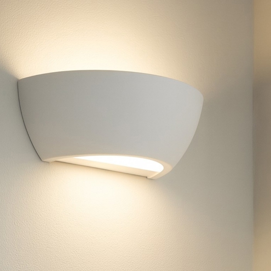 Applique gesso ceramica bianca verniciabile con diffusore di vetro