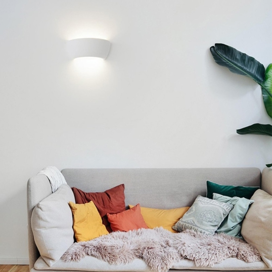 Applique gesso ceramica bianca verniciabile con diffusore di vetro