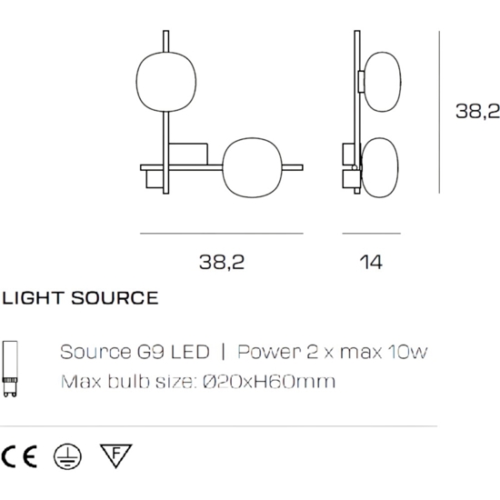 Miloox lingotto applique da parete 2 luci nero oro