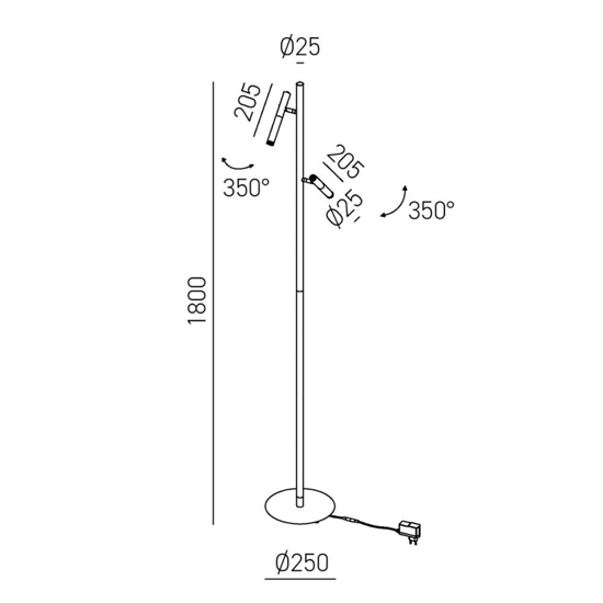 Lampada da terra gea luce gpi metallo nero led 3000k dimmerabile