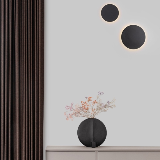 Applique 20cm led 20w disco nero 3000k cerchio moderna rotonda