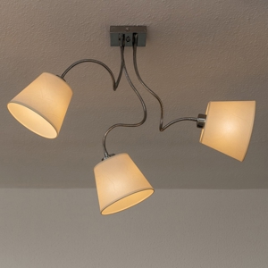 Plafoniera moderna 3 bracci flessibili paralumi pergamena beige