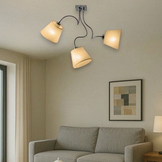 Plafoniera moderna 3 bracci flessibili paralumi pergamena beige