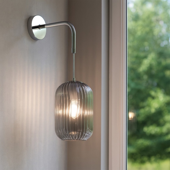 Applique lampada da parete toplight tender cromo vetro pendente fume
