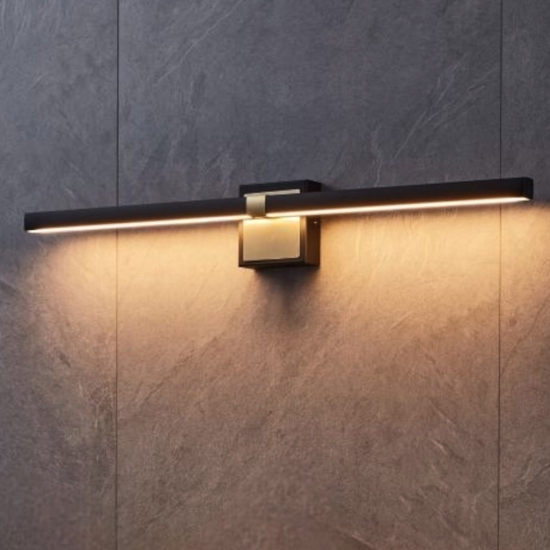 Eglo peguera applique da bagno ip44 colore nero oro per specchio led 3000k