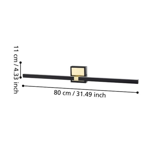 Eglo peguera applique da bagno ip44 colore nero oro per specchio led 3000k