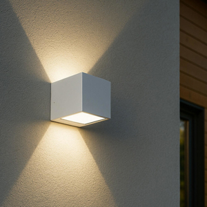 Applique da esterno cubo bianco led 12w 3000k biemissione luce