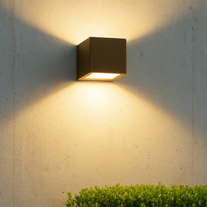 Applique da esterno cubotto marrone led 12w 3000k biemissione ip65