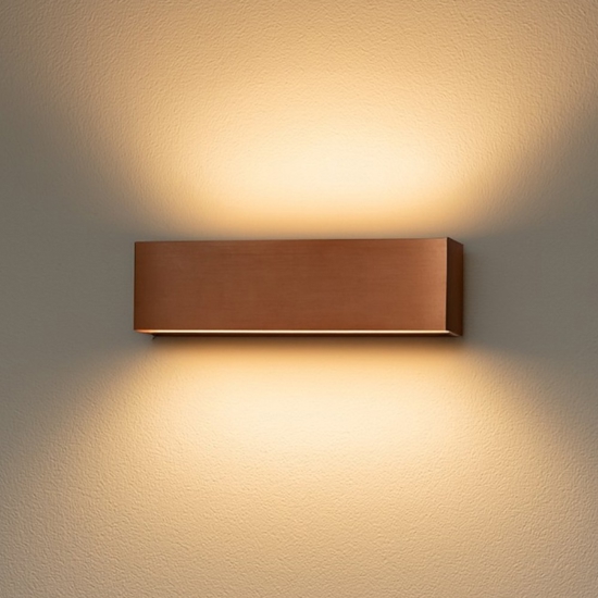 Applique led 19w 3000k bi emissione box w2 rame linea light