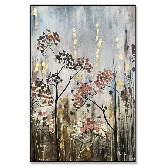 Quadro floreale 80x120 cm con cornice nera colori caldi