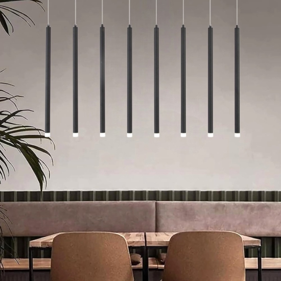 Lampadario nero con 8 pendenti led per sala moderna