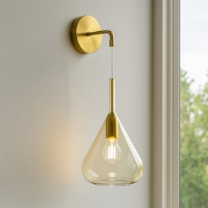 Applique da parete pendente toplight kona ottone satinato vetro ambra