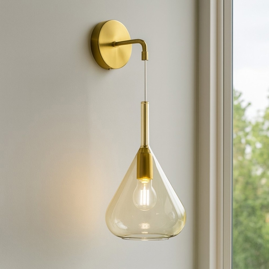 Applique da parete pendente toplight kona ottone satinato vetro ambra