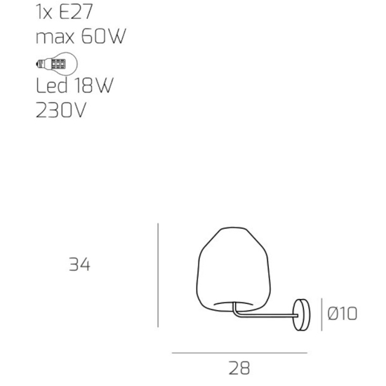 Toplight double skin lampada da parete vetro ambra