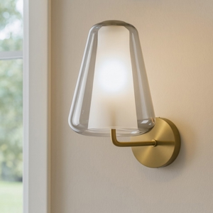 Applique double skin toplight oro ottone satinato vetro ambra