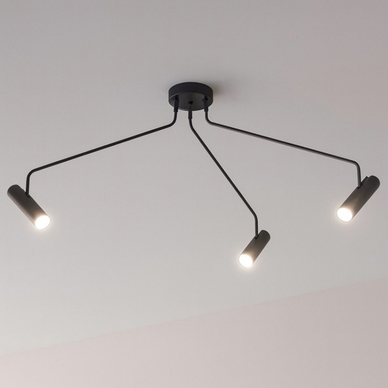 Lampada nera design da soffitto 3 luci faretti orientabili