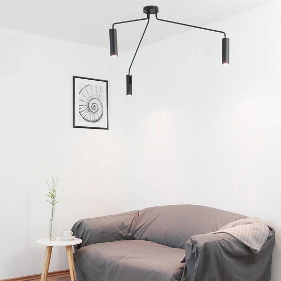 Lampada nera design da soffitto 3 luci faretti orientabili
