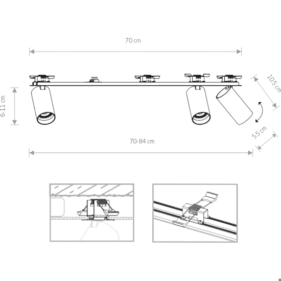 Plafoniera da incasso a soffitto per cucina con faretti orientabili