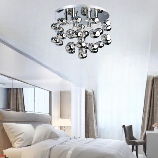 Plafoniera per camera da letto bolle vetro cromate 50cm