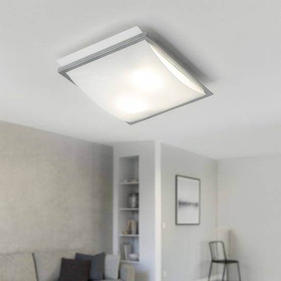 Plafoniera da cucina moderna in vetro bianco lucido cornice cromata