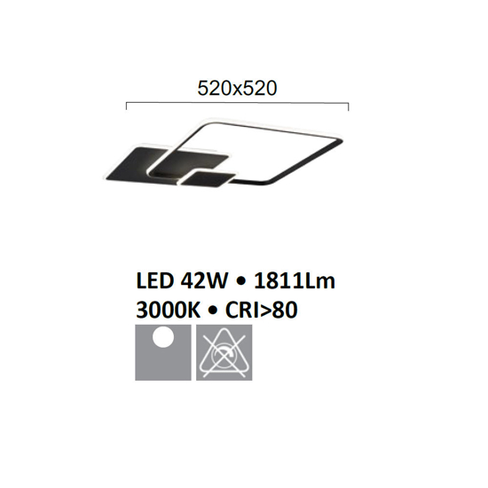 Plafoniera led per cucina moderna nera 42w 3000k fp