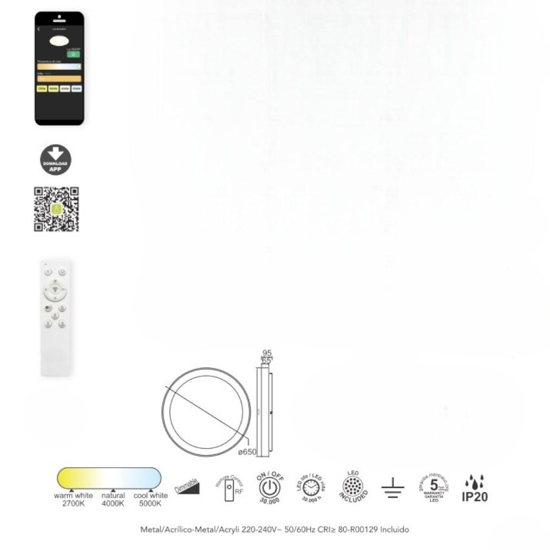 Plafoniera effetto legno rotonda led 50w 2700k a 5000k wireless