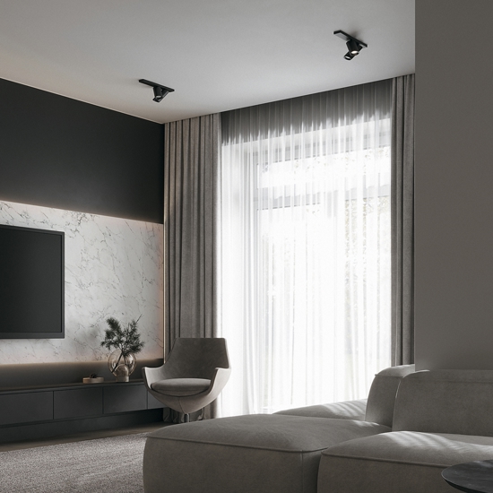 Maytoni plafoniera nera da soffitto per cucina con faretti orientabili focus