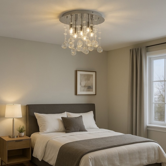 Plafoniera moonlight pl5 cromo ideal lux sfere di vetro cristallo