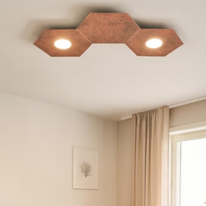 Top light hexagon plafoniera led 2 luci con placca foglia rame da ingresso