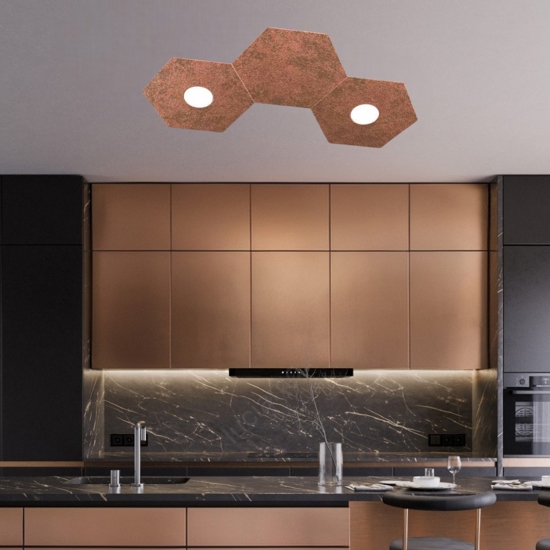 Top light hexagon plafoniera led 2 luci con placca foglia rame da ingresso