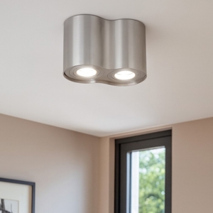 Plafoniera da soffitto per cucina con 2 faretti orientabili nickel