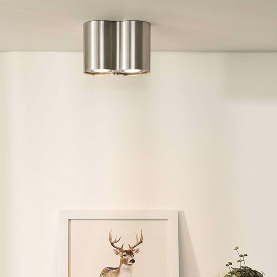 Plafoniera da soffitto per cucina con 2 faretti orientabili nickel