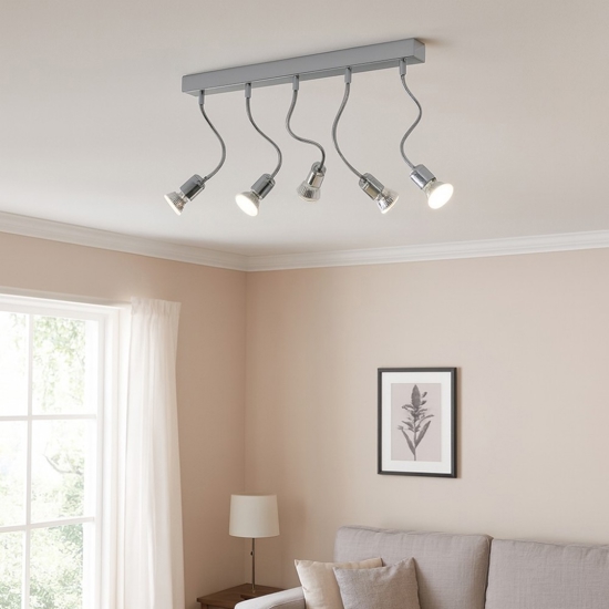 Plafoniera moderna con 5 faretti gu10 orientabili cromati