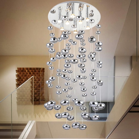 Plafoniera moderna cascata bolle vetro cromo lucido per scala