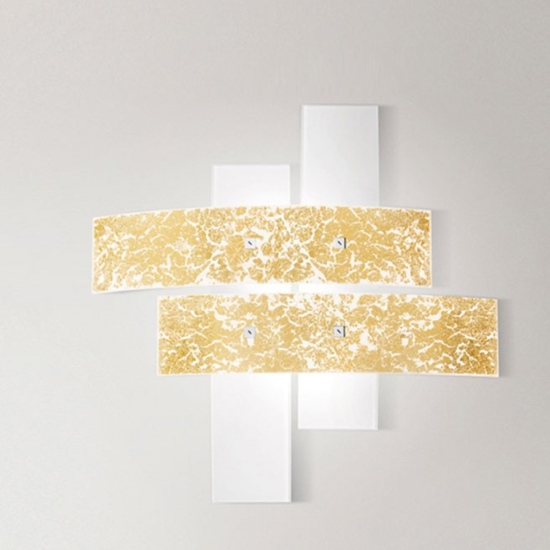 Plafoniera gea luce lara vetri bianco oro moderna