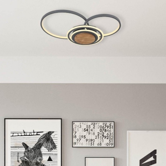 Plafoniera led 40w 3000k legno antracite design moderna