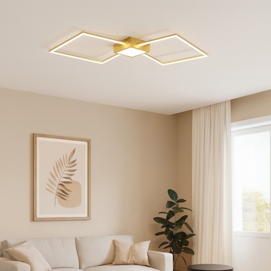 Plafoniera led 38w oro quadrati 3000k 100cm per soggiorno