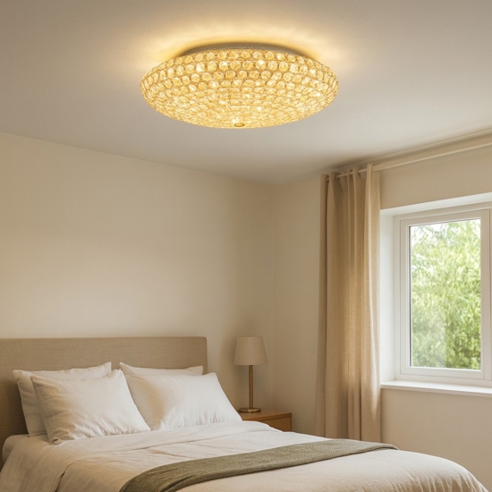 King pl9 plafoniera per soggiorno 53cm rotonda cristallo oro ideal lux