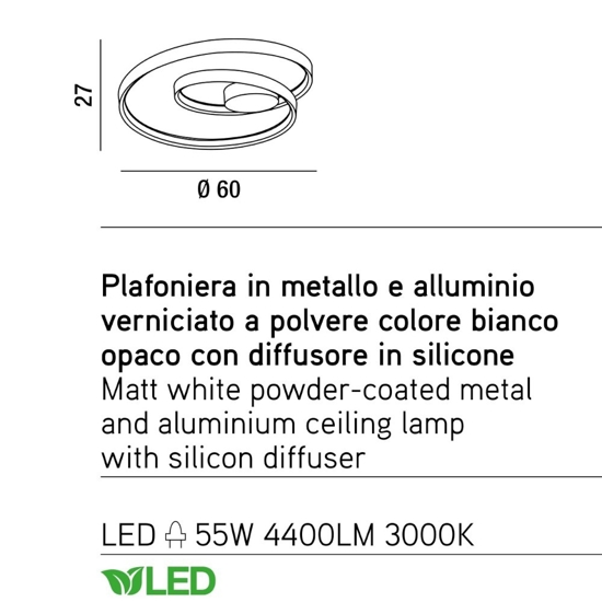 Plafoniera led 55w 3000k bianca ritmo perenz illuminazione