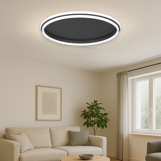 Plafoniera nera led 60w 3000k tonda per soggiorno moderno