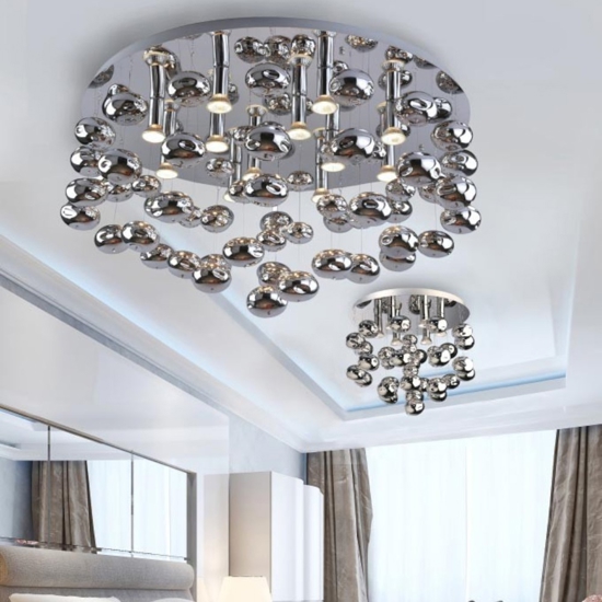 Plafoniera bolle vetro cromo design 80cm per soggiorno moderno