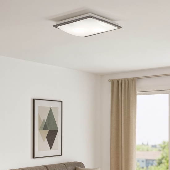 Plafoniera rettangolare moderna in vetro bianco lucido cornice cromata