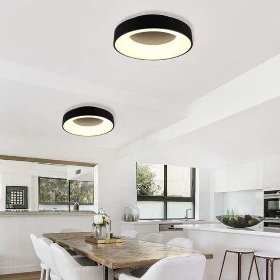 Plafoniera rotonda nera led 3000k moderna 45cm 27w dimmerabile