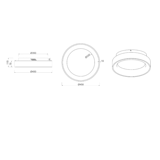 Plafoniera rotonda nera led 3000k moderna 45cm 27w dimmerabile