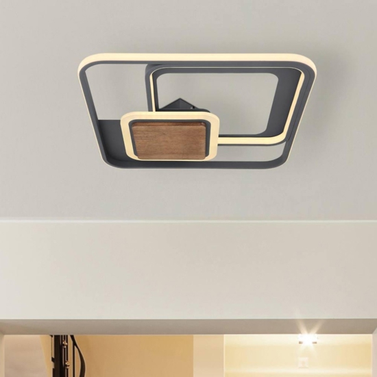 Plafoniera quadrata led 3000k con dettagli in legno
