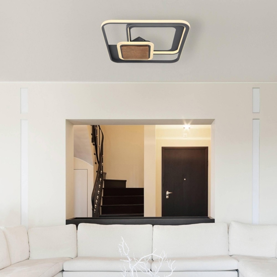 Plafoniera quadrata led 3000k con dettagli in legno