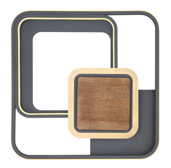 Plafoniera quadrata led 3000k con dettagli in legno