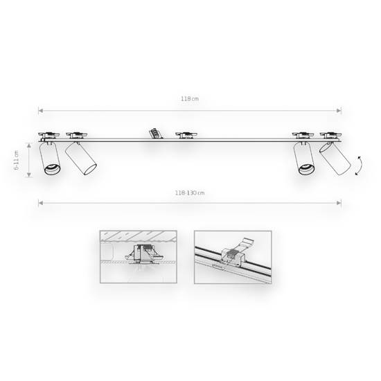 Plafoniera da incasso con 4 faretti orientabili bianco oro